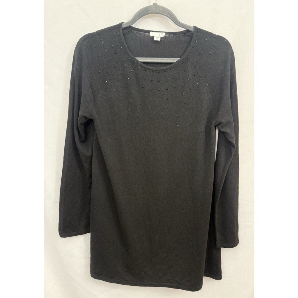 J.‎ Jill Tunic Size S Petite Studded Beads Black Wool Blend Lightweight Sweater